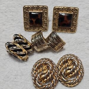 Vintage Gold and Black Press On Earring Set, 5 Organza Gift Bags